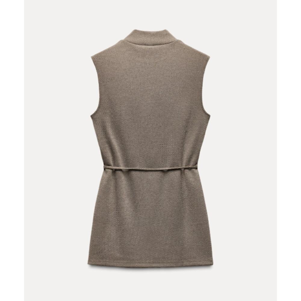 Zara Soft Pique High Neck Top Tan Taupe Sleeveless Size S - Picture 4 of 15